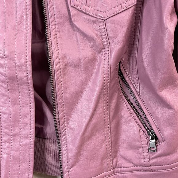 Womens Mauve Faux Leather Jacket With Zipper Pockets & Snap Closures Size S - Picture 5 of 10